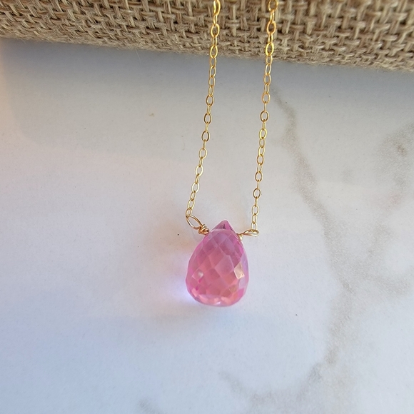 Pink Sapphire Necklace Minimalist Crystal Gemstone September Birthstone - Picture 3 of 4